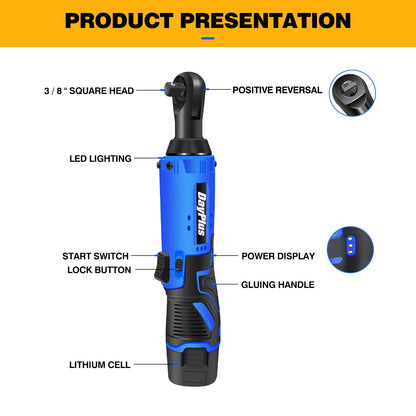 ⚡🔧 Clé à Cliquet Sans Fil 12V – 120Nm | 3/8'' 90° Angle Ratchet avec 2 Batteries & 7 Douilles - GoDiscount