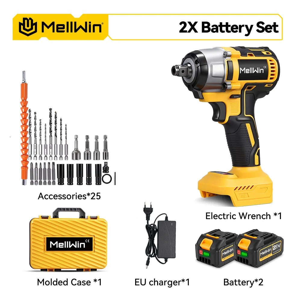 MELLWIN 800W Brushless Electric Wrench Set 3 - IN - 1 Cordless Electirc Drill/Screwdriver/Impact Wrench For Makita 18V Battery Pin - GoDiscount