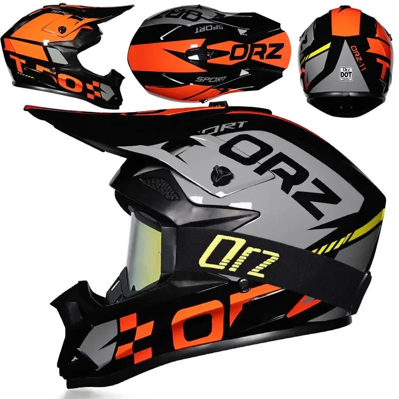 🏁🔥 Casque Moto Off - Road Orz DOT – Système de Sangle Rapide, Casque Racing avec Lunettes, Confort et Sécurité - GoDiscount