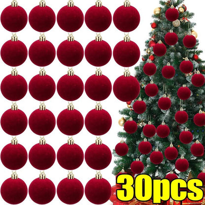 6cm Wine Red Velvet Christmas Balls for Xmas Tree Flocked Xmas Ball Hanging Pendents Navidad Festival Party Home Decor Supplies - GoDiscount