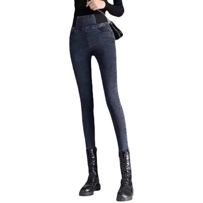 Jeans Femme Taille Haute – Pantalon Crayon Amincissant, Hiver 2023, Pantalon Imitation Jean en Cachemire, Épais et Chaleureux - GoDiscount