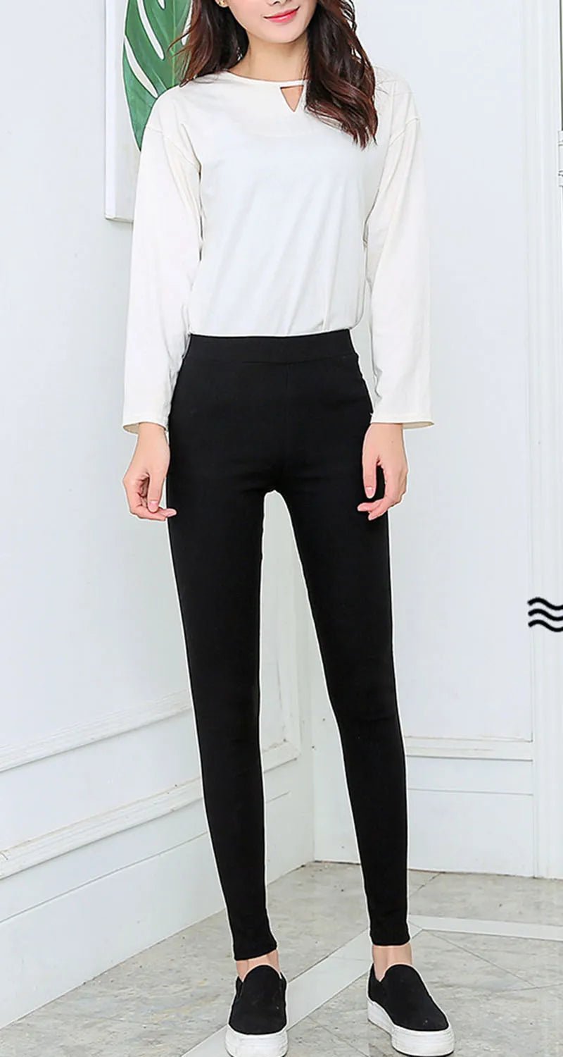 Pantalon Crayon Noir Femme 2025 – Style Coréen, Stretch Ajusté, Élégant & Confortable – Jean Taille Haute Longueur Cheville - GoDiscount