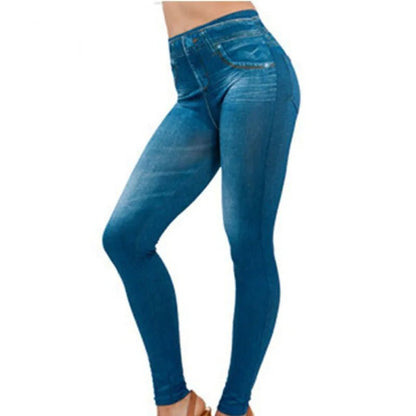Legging Femme Imitation Jean – Legging Stretch Imprimé Denim, Slim et Confortable, Pantalon - GoDiscount