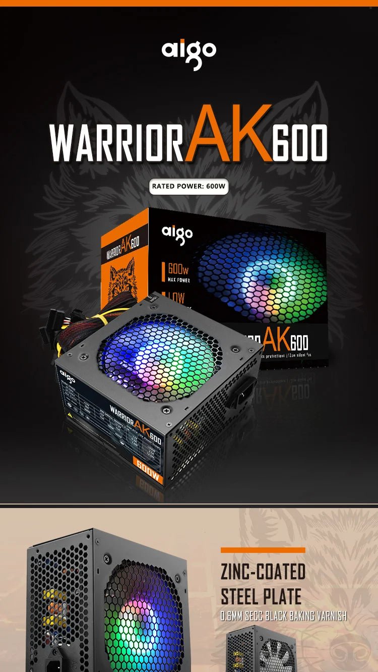 Alimentation PC Gaming Aigo AK 500W–1000W – PSU ATX 220V avec Ventilateur RGB 120mm | Bureau, Gaming & Mining BTC - GoDiscount