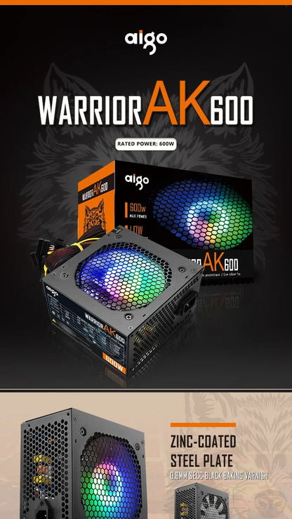 Alimentation PC Gaming Aigo AK 500W–1000W – PSU ATX 220V avec Ventilateur RGB 120mm | Bureau, Gaming & Mining BTC - GoDiscount