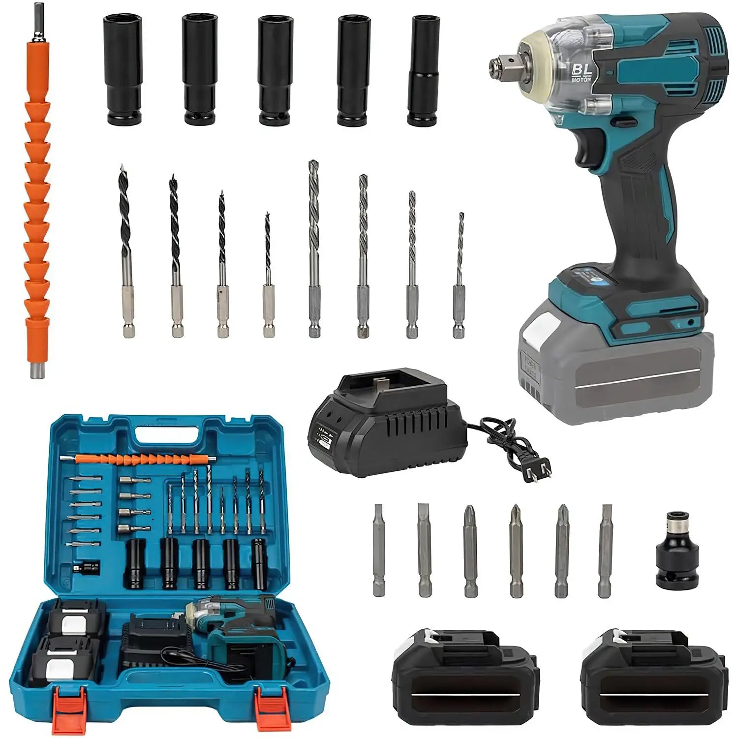1200N.m High Torque Brushless Electric Impact Wrench 1/2 inch Cordless Screwdriver Drill Set Power Tools For Makita 18V Battery - GoDiscount