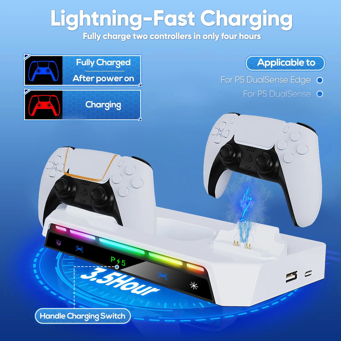 Support Mural pour PS5/Pro/Slim avec Lumière RGB, Station de Charge DualSense & Support Casque – Kit Complet Accessoires Console - GoDiscount