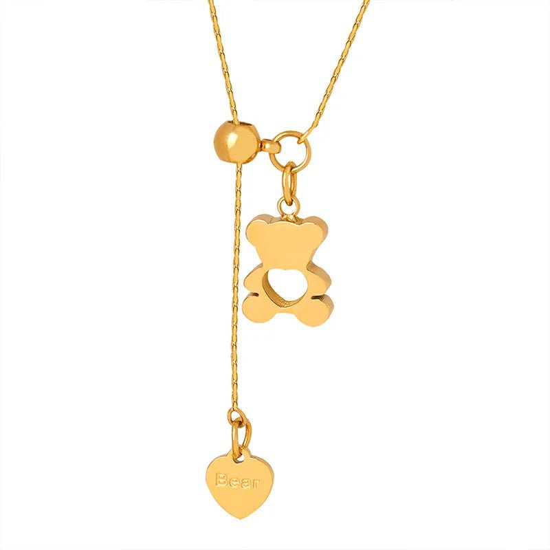 Pendentif Ours Hollow avec Collier Ajustable pour Femmes, en Acier Inoxydable 316L Plaqué Or, Résistant à l'Eau, Collier Élégant pour Filles - GoDiscount