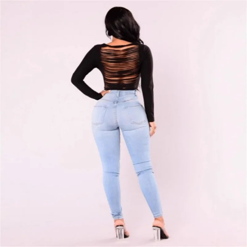 Jean Femme Skinny – Denim Taille Haute, Stretch, Push-Up, Pantalon Slim avec Poches et Bouton, Look Crayon