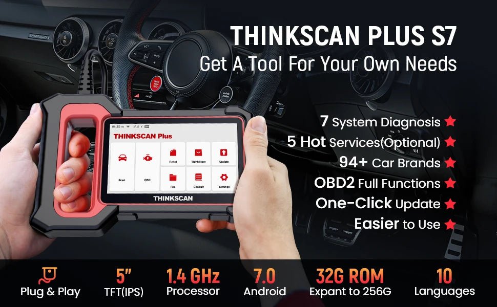 🔧 THINKCAR Thinkscan Plus S7/S6/S4 OBD2 Scanner – Outil de Diagnostic Auto, Réinitialisation de 28 Codes, Diagnostic Complet Voiture - GoDiscount
