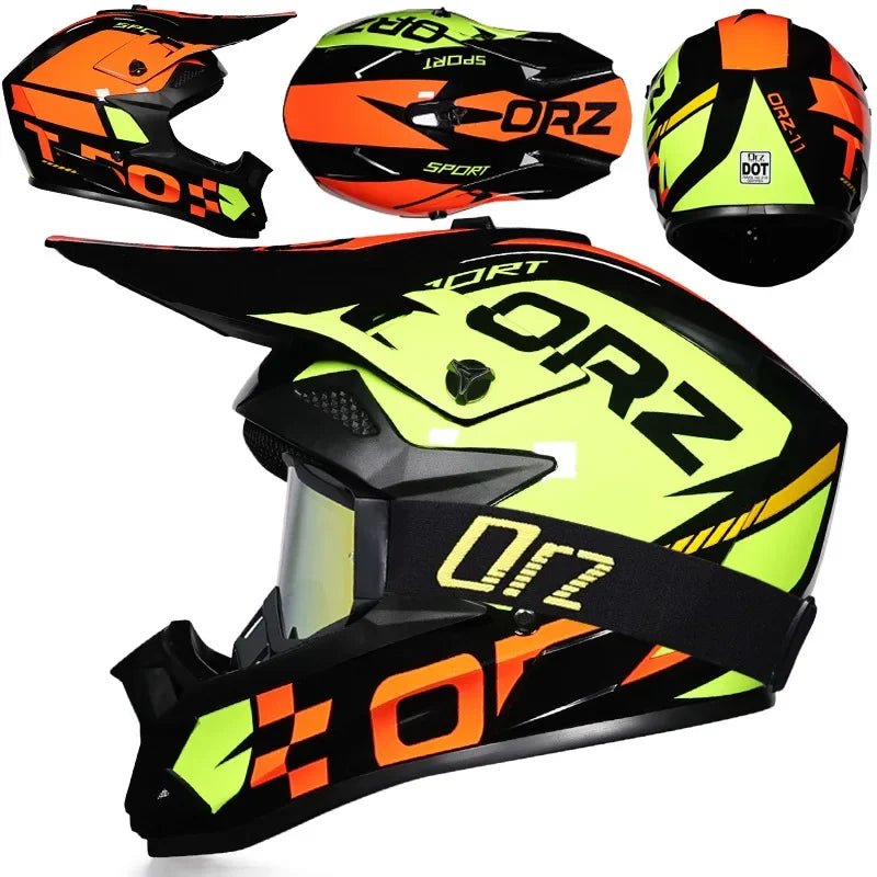🏁🔥 Casque Moto Off - Road Orz DOT – Système de Sangle Rapide, Casque Racing avec Lunettes, Confort et Sécurité - GoDiscount