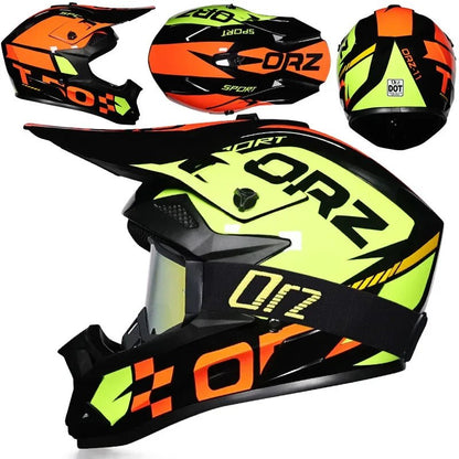 🏁🔥 Casque Moto Off - Road Orz DOT – Système de Sangle Rapide, Casque Racing avec Lunettes, Confort et Sécurité - GoDiscount