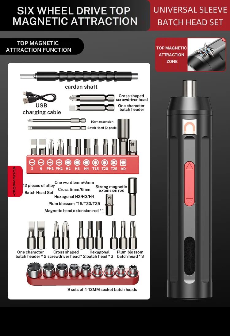 ⚡🔧 Tournevis Électrique Sans Fil – Rechargeable USB | Kit de Réparation Maison avec LED - GoDiscount