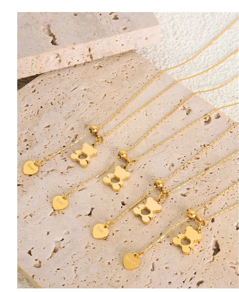 Pendentif Ours Hollow avec Collier Ajustable pour Femmes, en Acier Inoxydable 316L Plaqué Or, Résistant à l'Eau, Collier Élégant pour Filles - GoDiscount