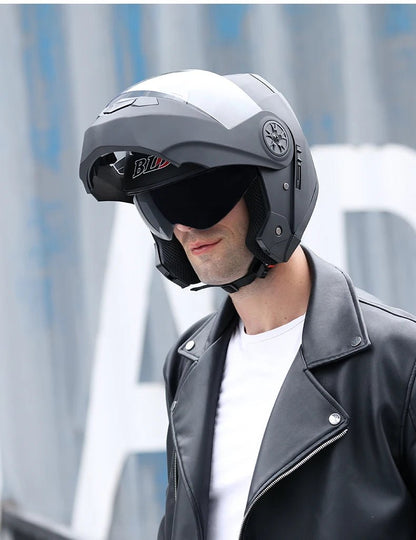 🏍️✨ Casque Moto Modulaire à Lentilles Doubles – Flip Up, Full Face | Motocross Racing Pour Hommes & Femmes - GoDiscount