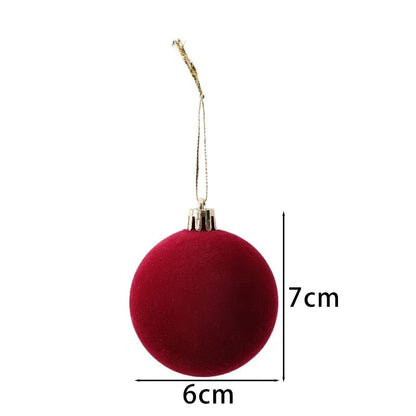 6cm Wine Red Velvet Christmas Balls for Xmas Tree Flocked Xmas Ball Hanging Pendents Navidad Festival Party Home Decor Supplies - GoDiscount