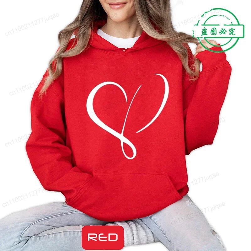Love Heart Design Women Hoodie Ladies Casual Sweatshirt Love Heart Print Personalised Hoodie Autumn Winter Tracksuit Sportwear - GoDiscount