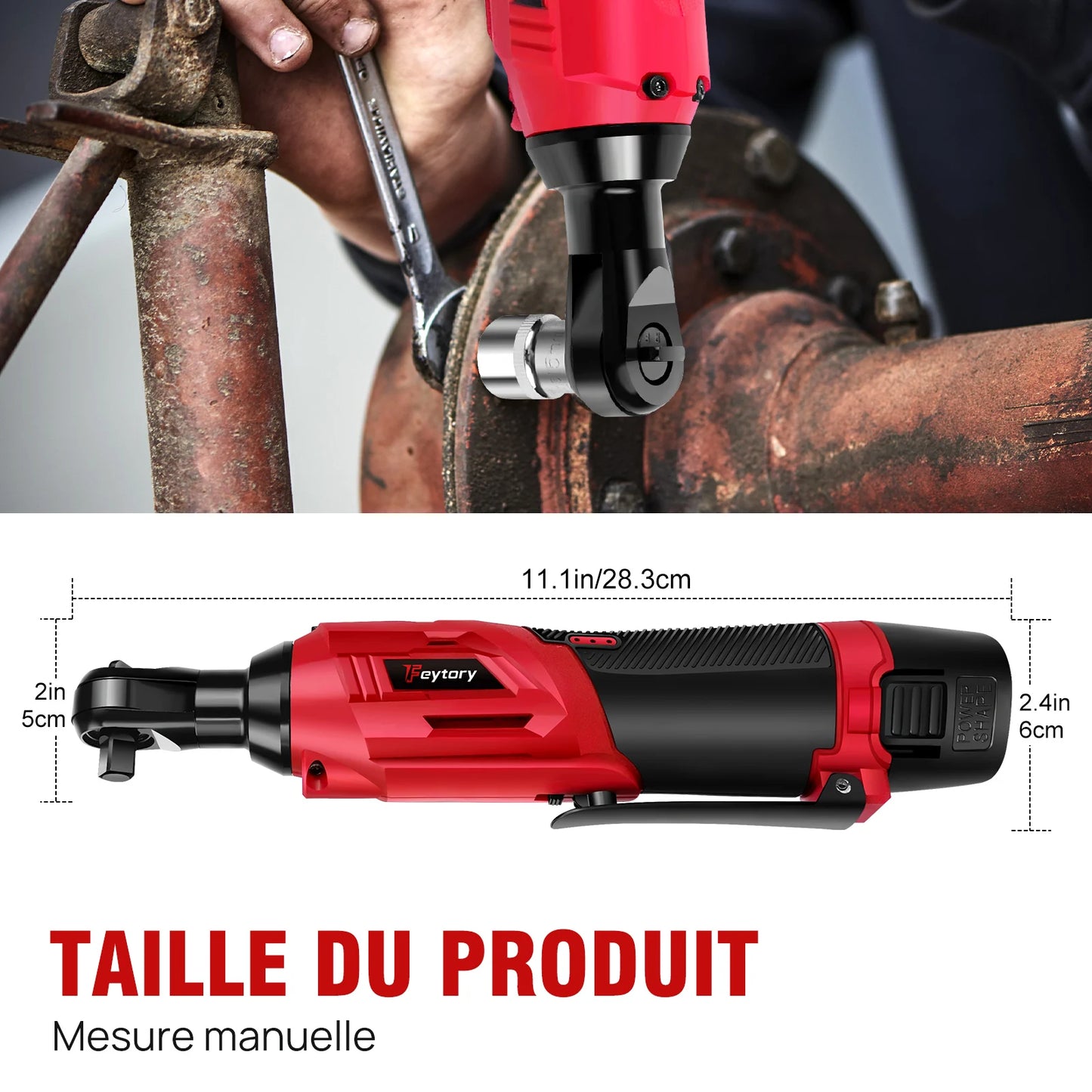 Feytory 200Nm Cordless Ratchet Wrench Set 90° with 2 x 1500mAh Lithium - Ion Batteries, 3/8'' Angle Wrench with 7pcs Sockets Set - GoDiscount