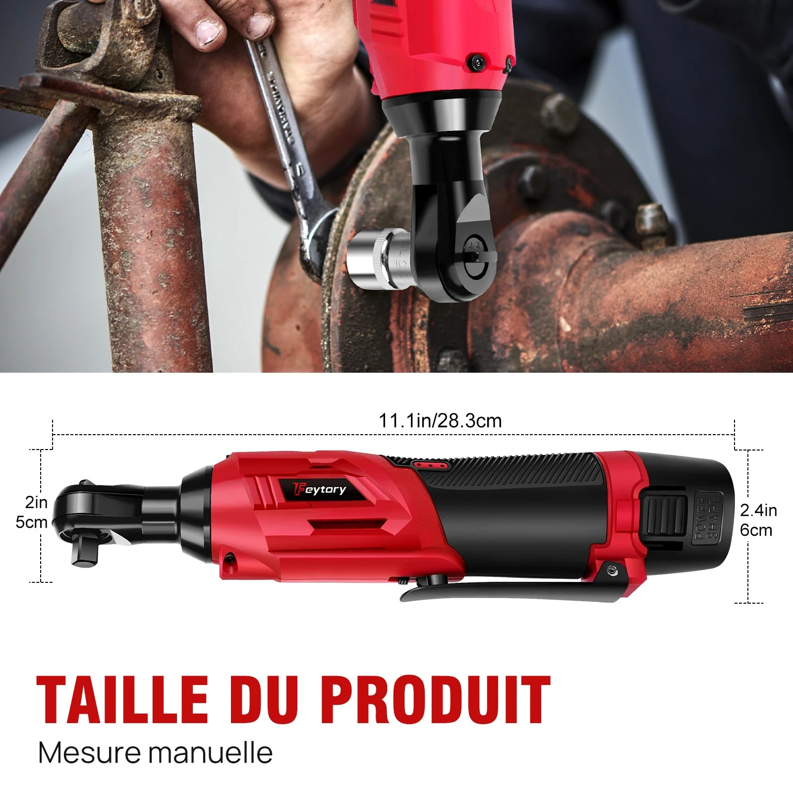 Feytory 200Nm Cordless Ratchet Wrench Set 90° with 2 x 1500mAh Lithium - Ion Batteries, 3/8'' Angle Wrench with 7pcs Sockets Set - GoDiscount