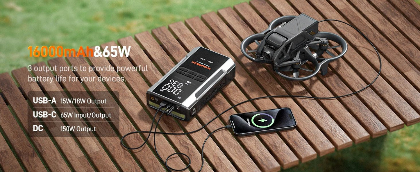 "WOLFBOX 3000A Jump Starter avec Compresseur d'Air, 16000mAh & 160PSI, Démarreur de Batterie Portable Voiture avec Charge Rapide 65W" - GoDiscount