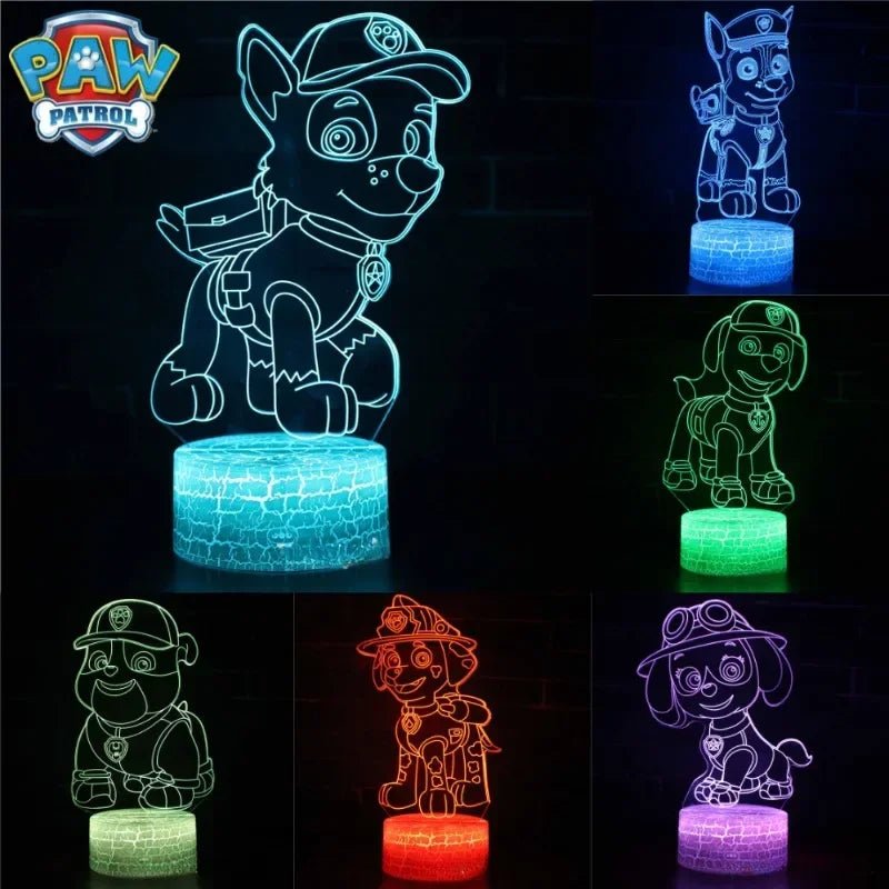 ⭐ Lampe 3D LED Paw Patrol – Chase, Marshall & Rocky | Veilleuse Enfants, Décoration Chambre, Lumière de Table - GoDiscount