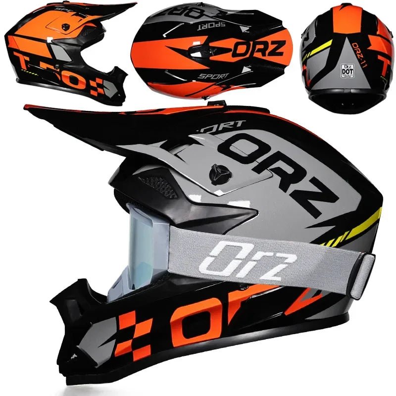 🏁🔥 Casque Moto Off - Road Orz DOT – Système de Sangle Rapide, Casque Racing avec Lunettes, Confort et Sécurité - GoDiscount