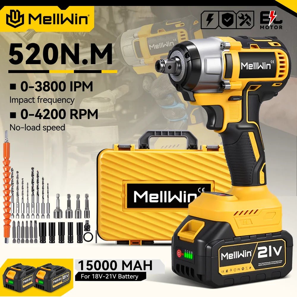 MELLWIN 800W Brushless Electric Wrench Set 3 - IN - 1 Cordless Electirc Drill/Screwdriver/Impact Wrench For Makita 18V Battery Pin - GoDiscount