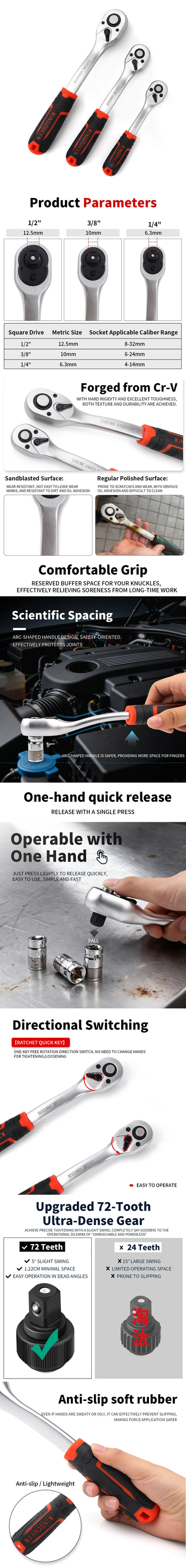 ⚙️💪 Cliquet Finition Givrée – 72 Dents Haute Précision • Double Sens • 3 Tailles Incluses - GoDiscount