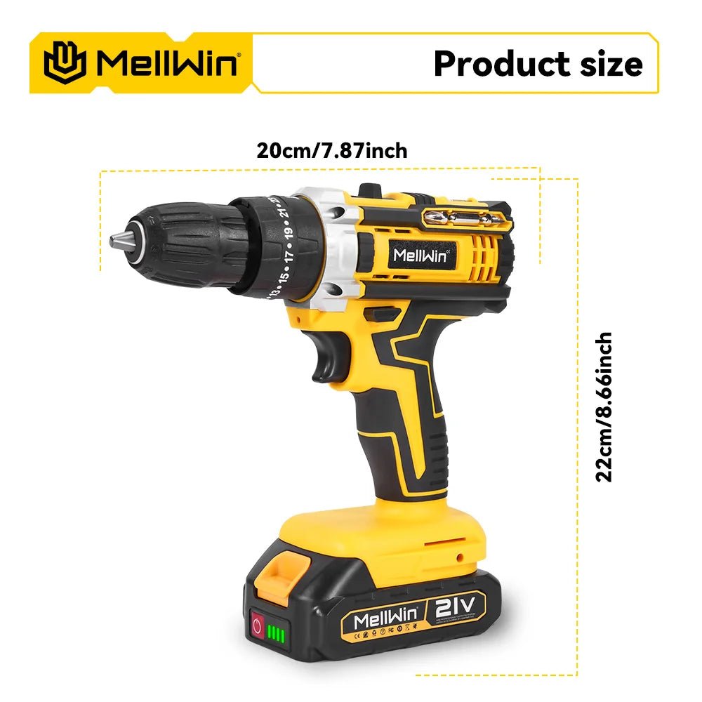 MELLWIN 25+3 Torque Cordless Electric Impact Drill Set Multipurpose Electric Screwdriver Tool Sets For Makita 18V Battery Pin - GoDiscount