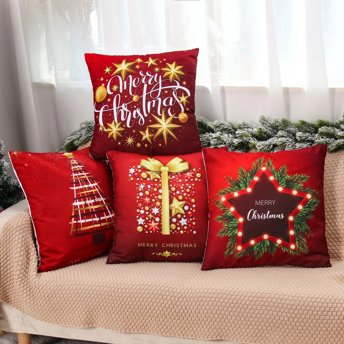 Christmas Cushion Cover Decoration Home Santa Decorations Gift Navidad Happy New Year 2022 - GoDiscount