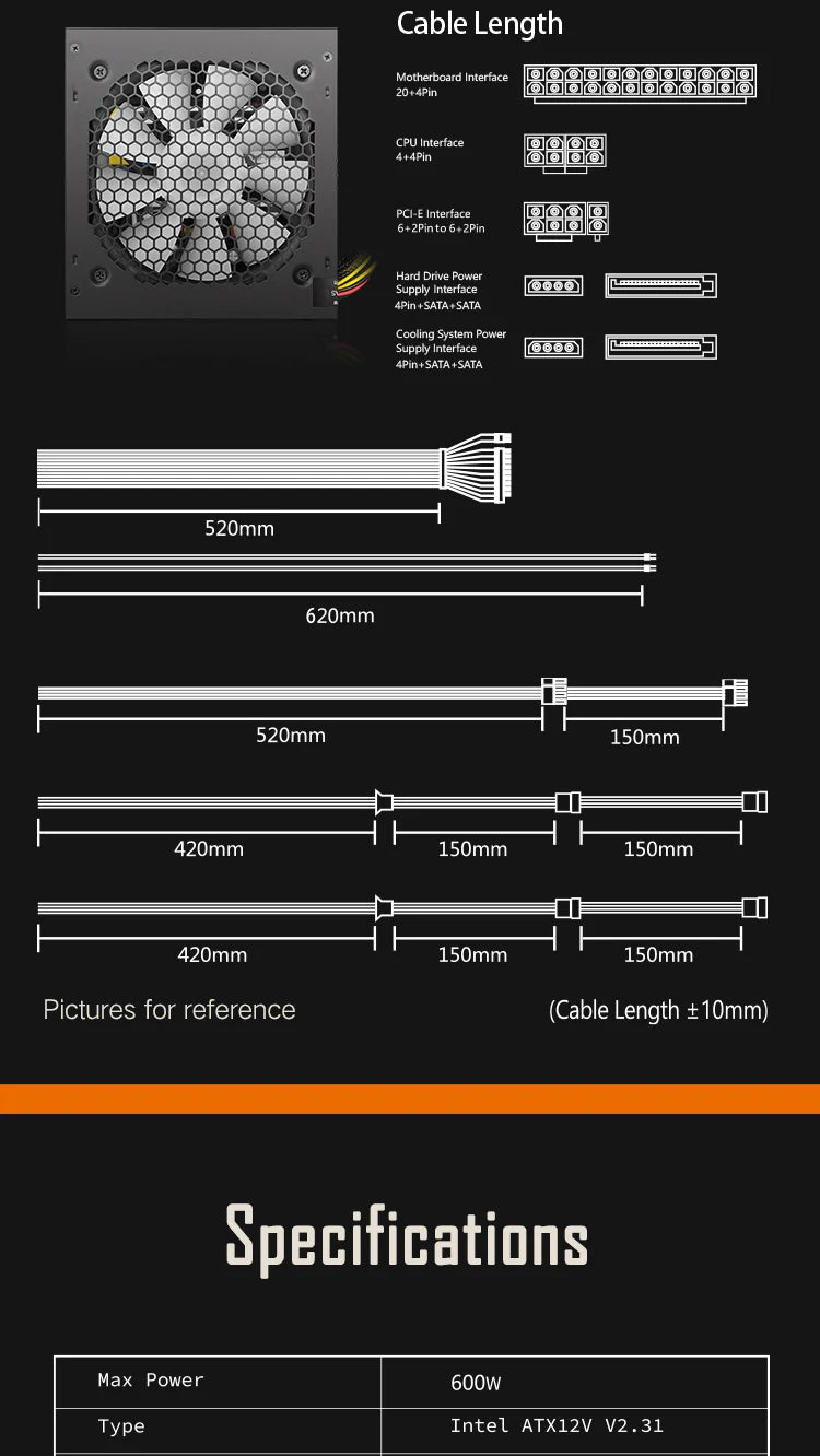 Alimentation PC Gaming Aigo AK 500W–1000W – PSU ATX 220V avec Ventilateur RGB 120mm | Bureau, Gaming & Mining BTC - GoDiscount