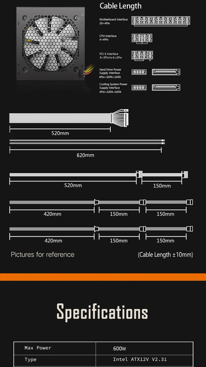 Alimentation PC Gaming Aigo AK 500W–1000W – PSU ATX 220V avec Ventilateur RGB 120mm | Bureau, Gaming & Mining BTC - GoDiscount