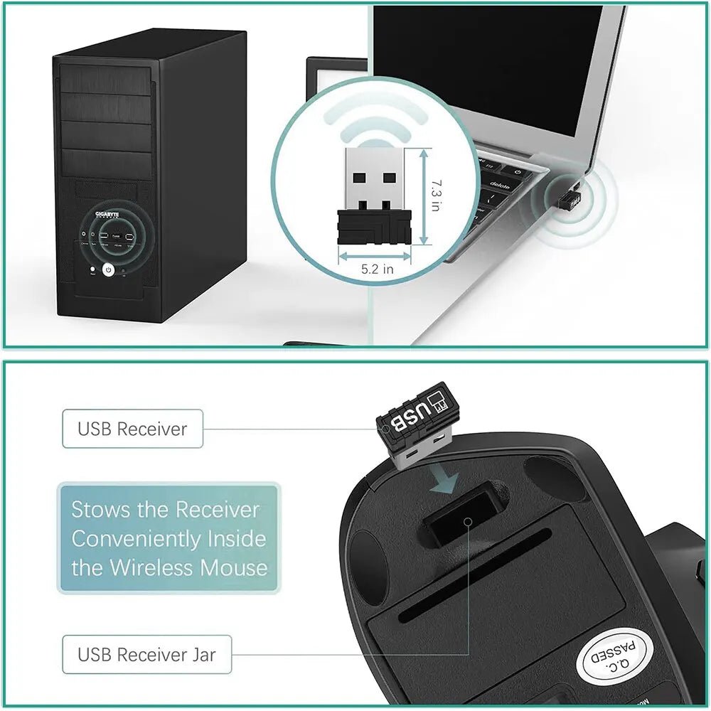 Souris Ergonomique Sans Fil 2.4GHz – 6 Boutons, DPI 800/1200/1600 pour PC & Ordinateur Portable - GoDiscount