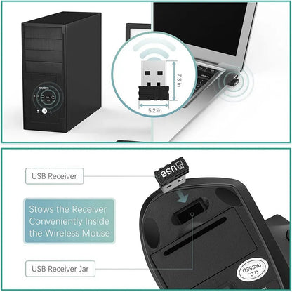 Souris Ergonomique Sans Fil 2.4GHz – 6 Boutons, DPI 800/1200/1600 pour PC & Ordinateur Portable - GoDiscount