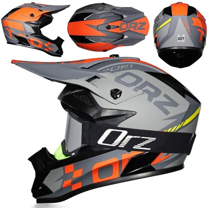 🏁🔥 Casque Moto Off - Road Orz DOT – Système de Sangle Rapide, Casque Racing avec Lunettes, Confort et Sécurité - GoDiscount
