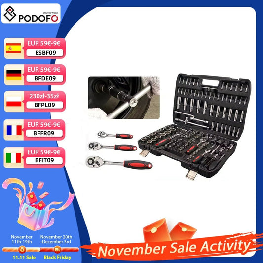 🧰🔩 Podofo 171PCS Set Douilles 1/4" – Kit Réparation Auto & Garage • Cliquet + Outils Pro - GoDiscount