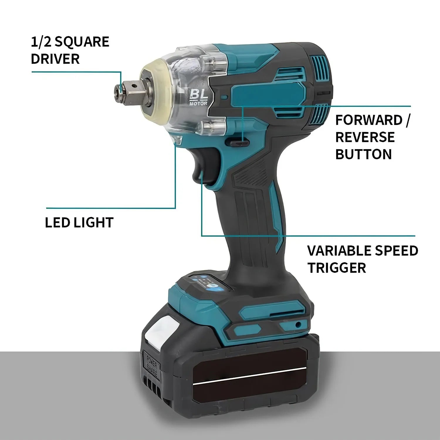 1200N.m High Torque Brushless Electric Impact Wrench 1/2 inch Cordless Screwdriver Drill Set Power Tools For Makita 18V Battery - GoDiscount