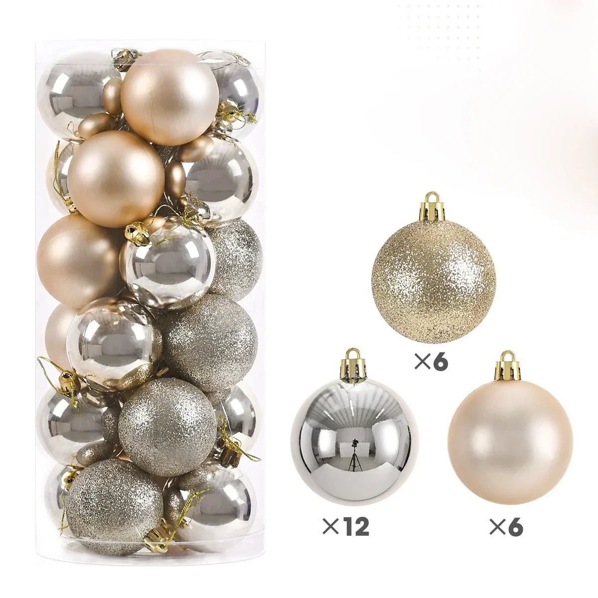 24Pcs 3/4/6CM Christmas Balls Big Ball Christmas Tree Pendant Ornaments for Party Decor 2025 New Year Navidad Gifts Accessory - GoDiscount