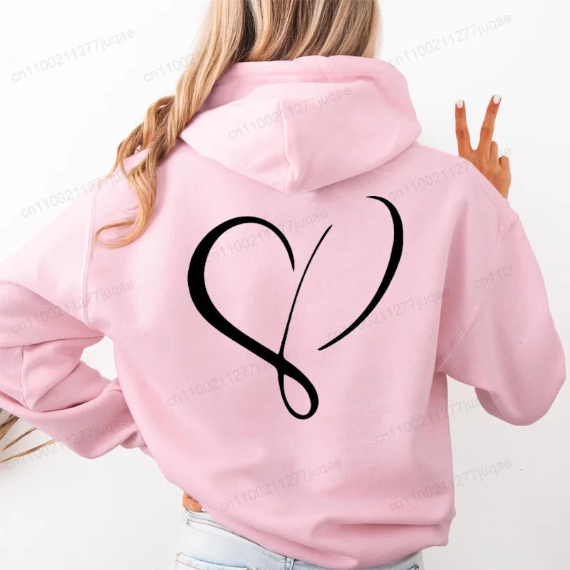 Love Heart Design Women Hoodie Ladies Casual Sweatshirt Love Heart Print Personalised Hoodie Autumn Winter Tracksuit Sportwear - GoDiscount