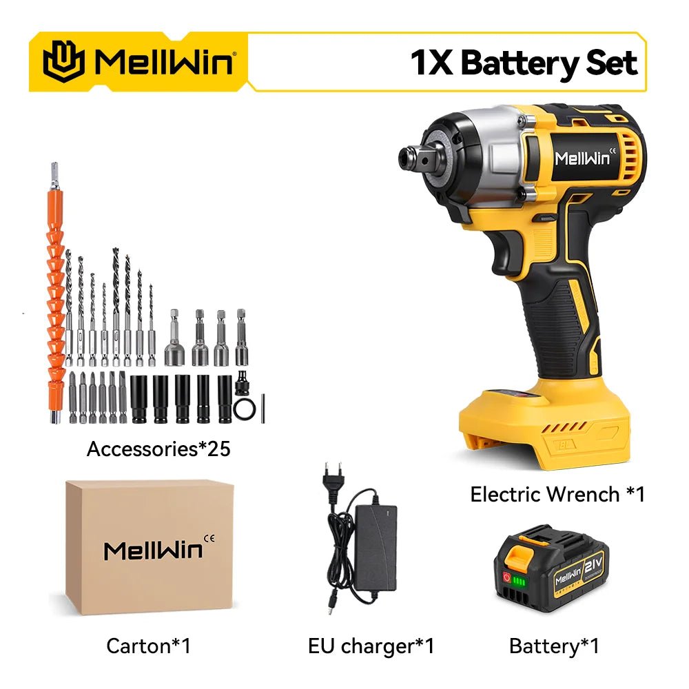 MELLWIN 800W Brushless Electric Wrench Set 3 - IN - 1 Cordless Electirc Drill/Screwdriver/Impact Wrench For Makita 18V Battery Pin - GoDiscount