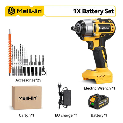 MELLWIN 800W Brushless Electric Wrench Set 3 - IN - 1 Cordless Electirc Drill/Screwdriver/Impact Wrench For Makita 18V Battery Pin - GoDiscount