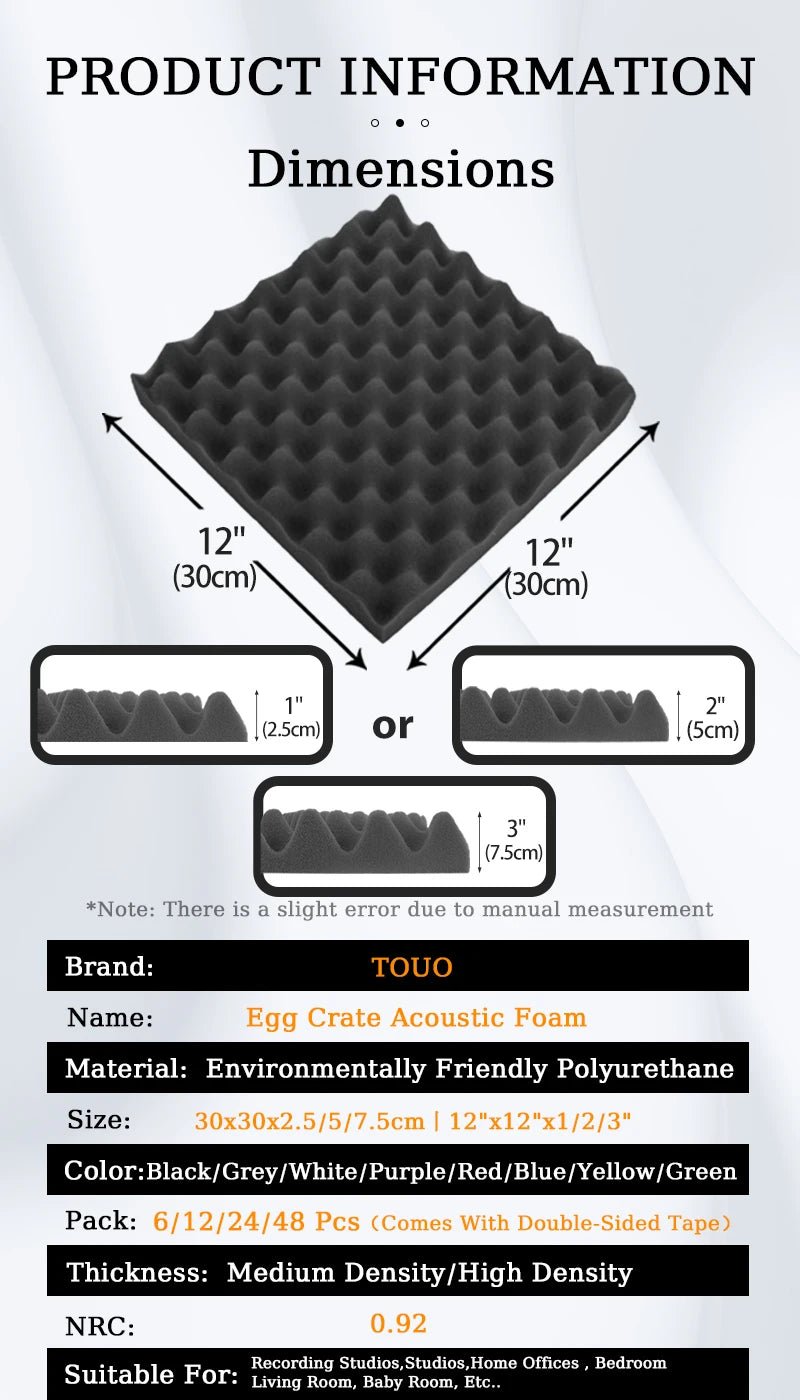 Panneaux Mousse Acoustique Haute Densité – Isolation Phonique Mur & Plafond |(6 à 48 pièces) - GoDiscount