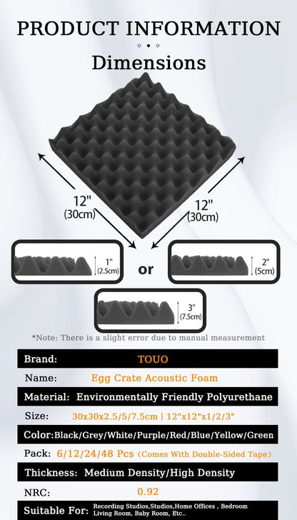 Panneaux Mousse Acoustique Haute Densité – Isolation Phonique Mur & Plafond |(6 à 48 pièces) - GoDiscount