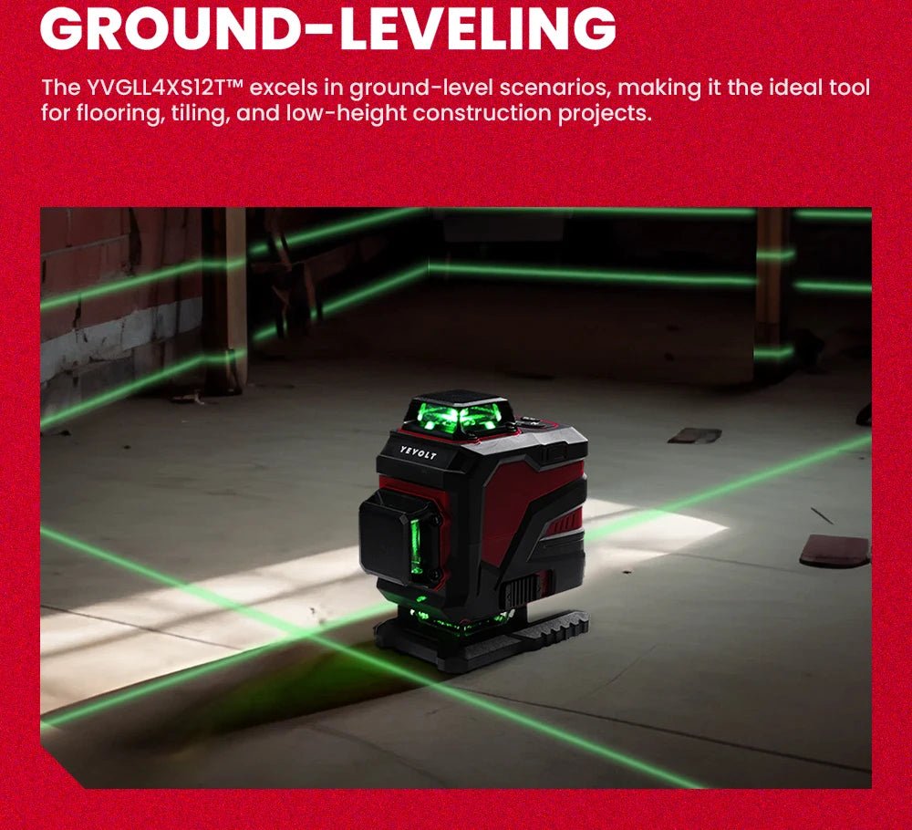 🟢🔭 Niveau Laser 3D 360° – YEVOLT YVGLL4XS16 • 4 Plans • 16 Lignes • Auto - Nivelant Pro - GoDiscount