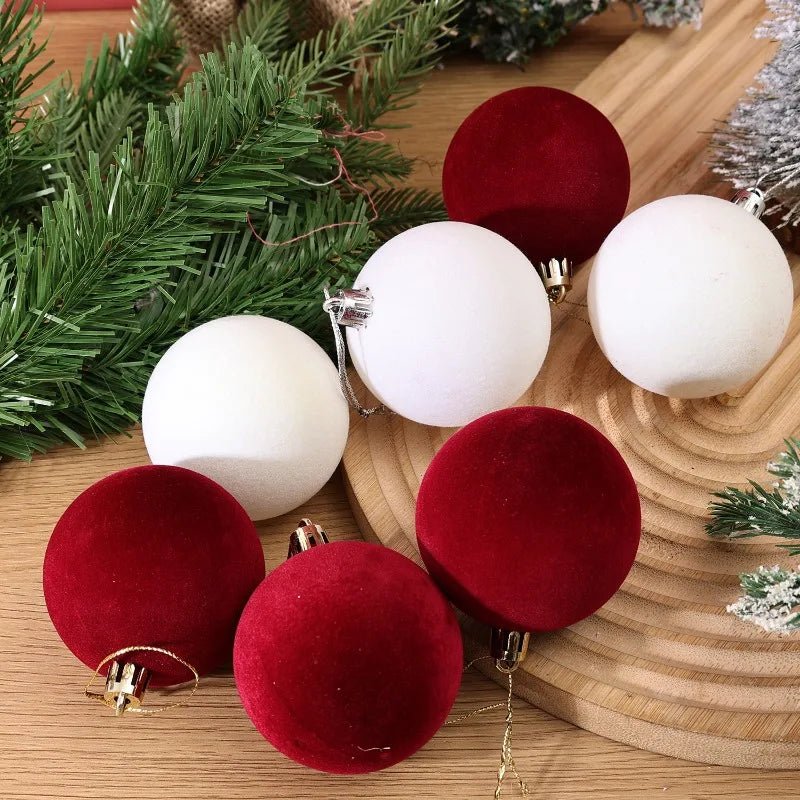 6cm Wine Red Velvet Christmas Balls for Xmas Tree Flocked Xmas Ball Hanging Pendents Navidad Festival Party Home Decor Supplies - GoDiscount