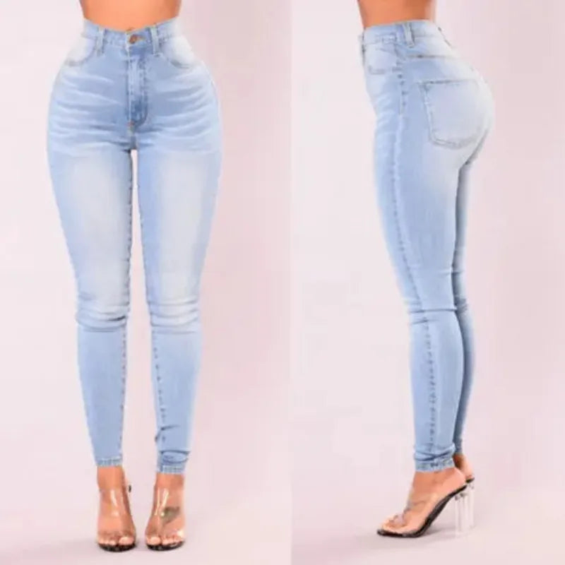 Jean Femme Skinny – Denim Taille Haute, Stretch, Push-Up, Pantalon Slim avec Poches et Bouton, Look Crayon
