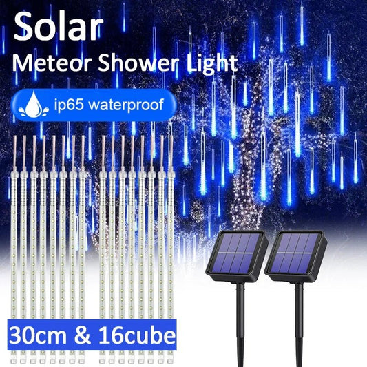 Solar Meteor Shower Rain String Lights Waterproof Garden Light 8 Tubes Christmas Tree Holiday Party Wedding Holiday Decoration - GoDiscount