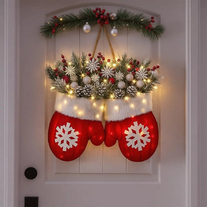 2025 Christmas Garland Creative Glove Shaped Simulated Flower Wreath Window Door Gate Decoration Door Sign Xmas Party Decoration - GoDiscount