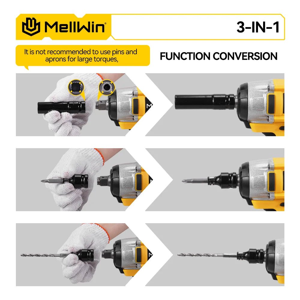 MELLWIN 800W Brushless Electric Wrench Set 3 - IN - 1 Cordless Electirc Drill/Screwdriver/Impact Wrench For Makita 18V Battery Pin - GoDiscount