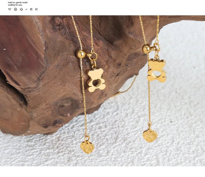 Pendentif Ours Hollow avec Collier Ajustable pour Femmes, en Acier Inoxydable 316L Plaqué Or, Résistant à l'Eau, Collier Élégant pour Filles - GoDiscount